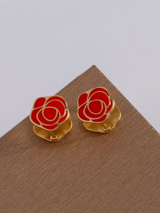 14k gold [red] Brass Enamel Rosary Flower Minimalist Stud Earring